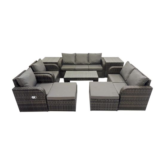 Salon de jardin exterieur ensemble de canapés en rotin avec table basse rectangulaire 2 tables d'appoint 2 grand tabourets