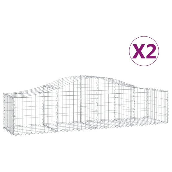 Paniers à gabions arqués 2 pcs 200x50x40/60 cm fer galvanisé