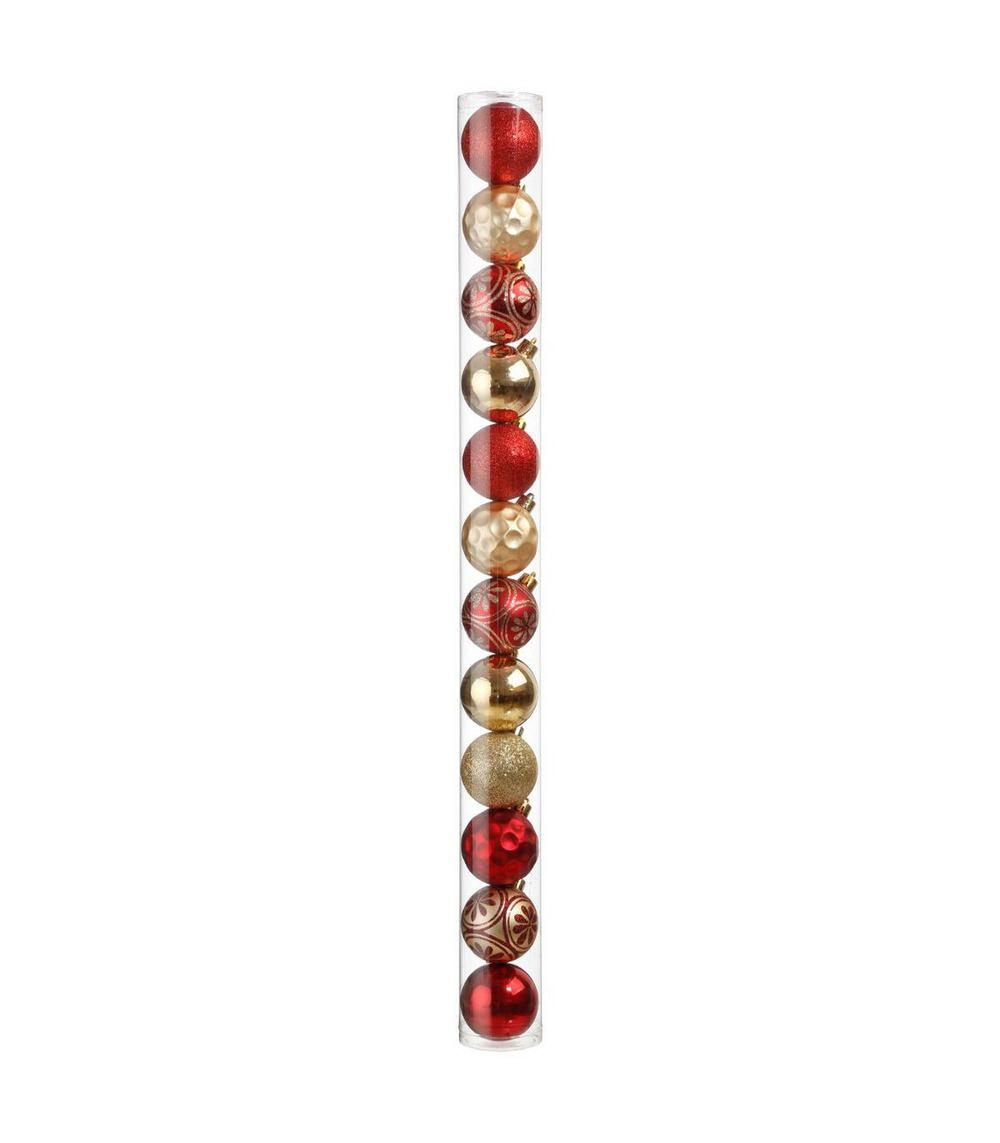 Déco de sapin lot de 12 boules de noël d 6 cm - rouge et doré
