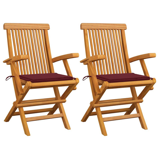 Chaises de jardin coussins rouge bordeaux lot de 2 teck massif