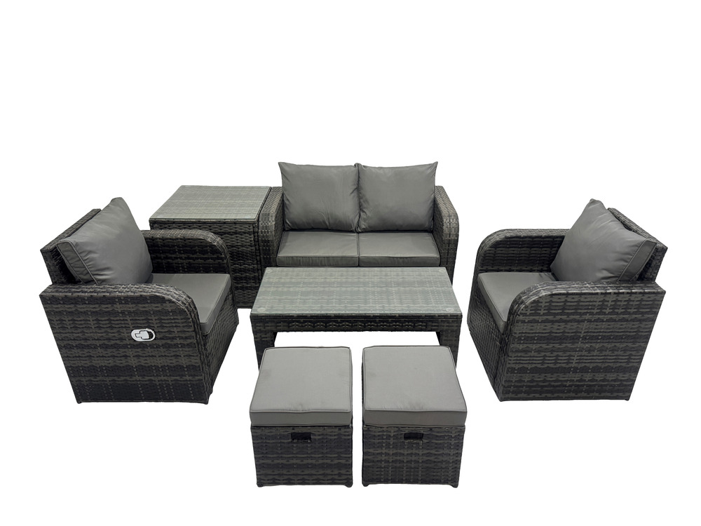 6 places ensemble de meubles de jardin en polyrotin avec table basse rectangulaire canapé d'amour table d'appoint 2 petits tabourets