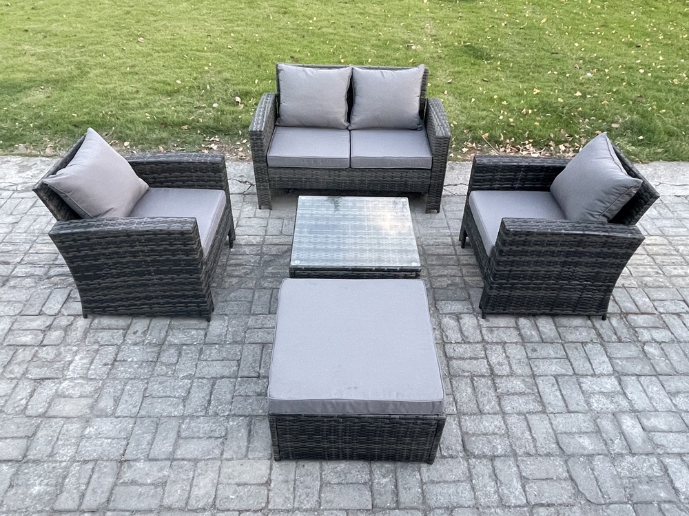 5 pcs mobilier de jardin extérieur ave chaise table basse carrée canapé deux places