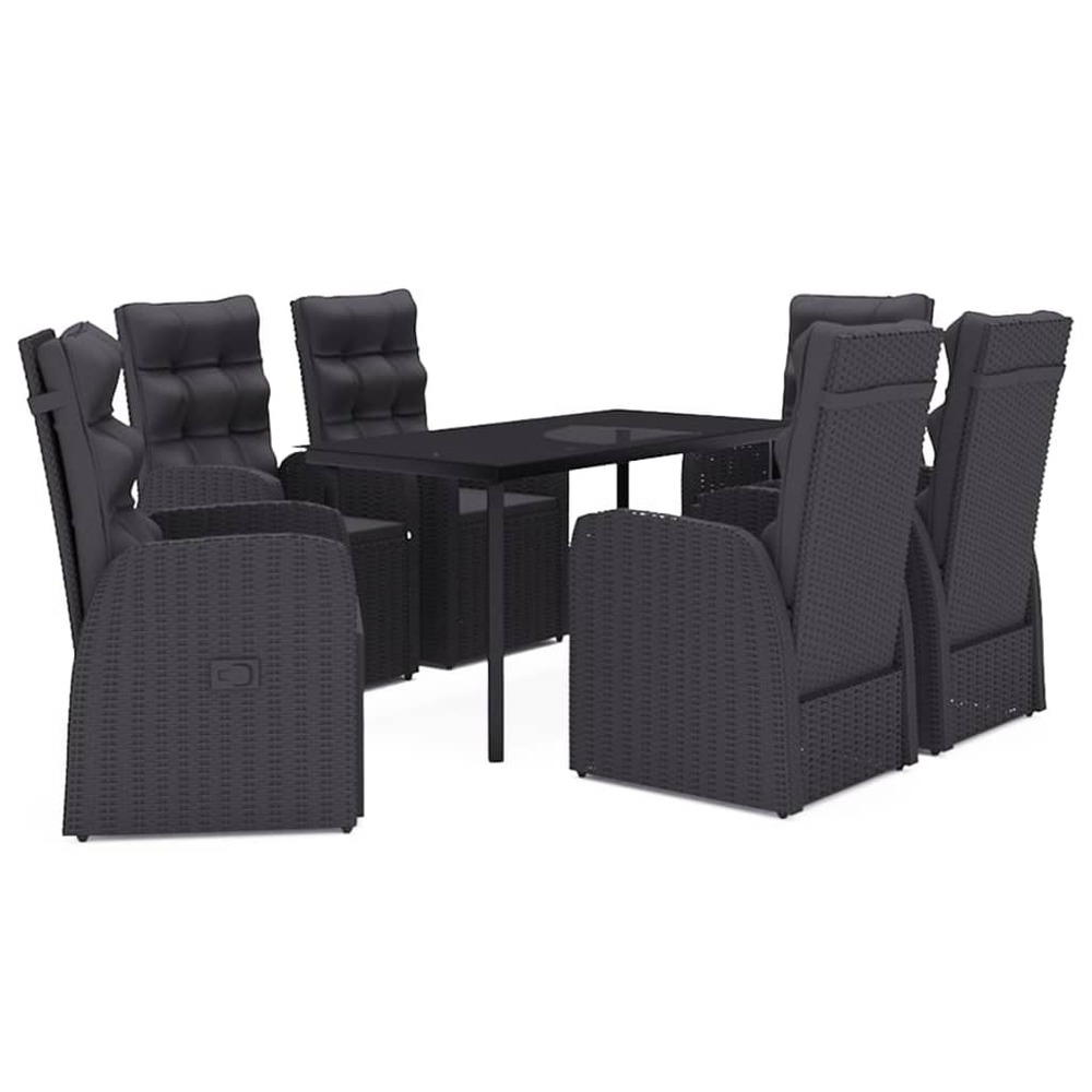 Ensemble à manger de jardin avec coussins 7 pcs noir