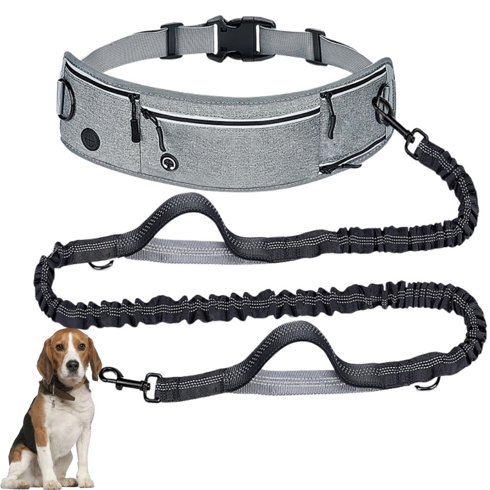 Laisse pour chien mains libres-courant - gris-avec sac de rangement