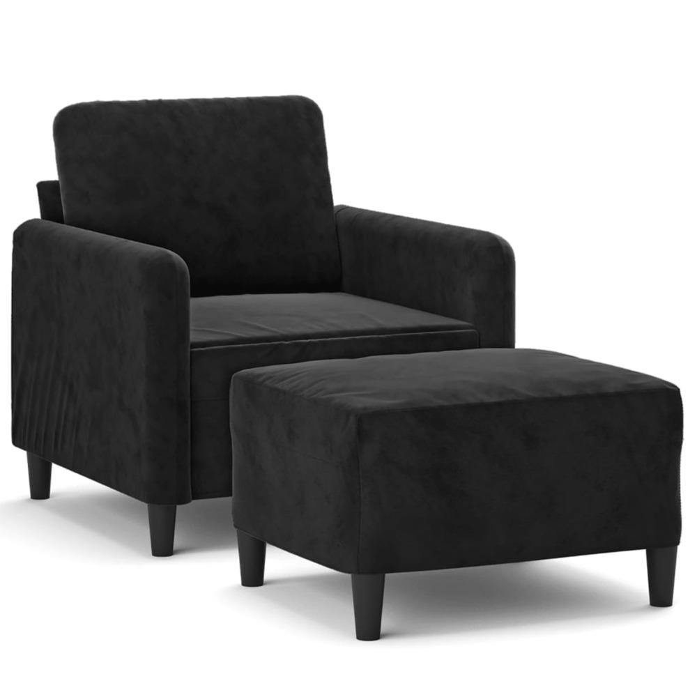 Fauteuil avec repose-pied noir 60 cm velours