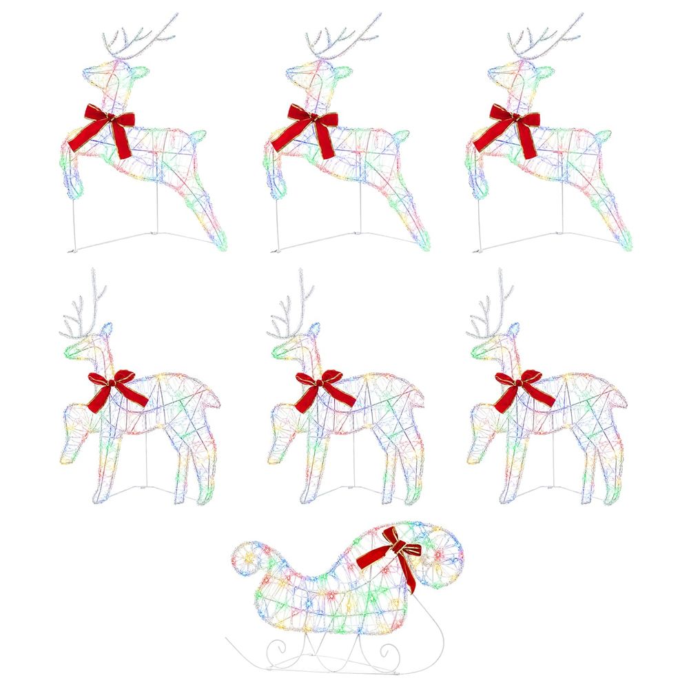 Renne de noël avec traîneau 7 pc 140 led multicolore
