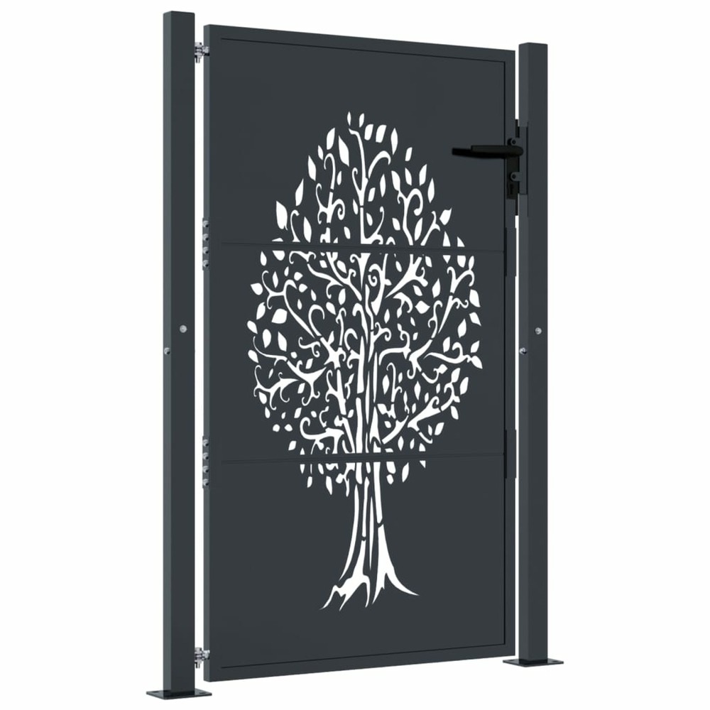 Portail de jardin anthracite 100x125 cm acier conception d'arbre