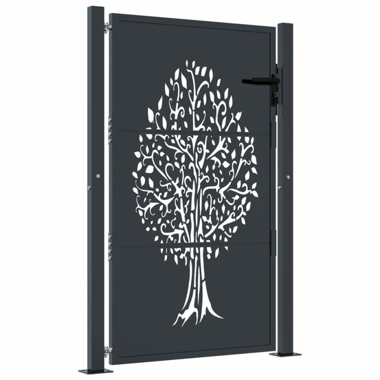 Portail de jardin anthracite 100x125 cm acier conception d'arbre