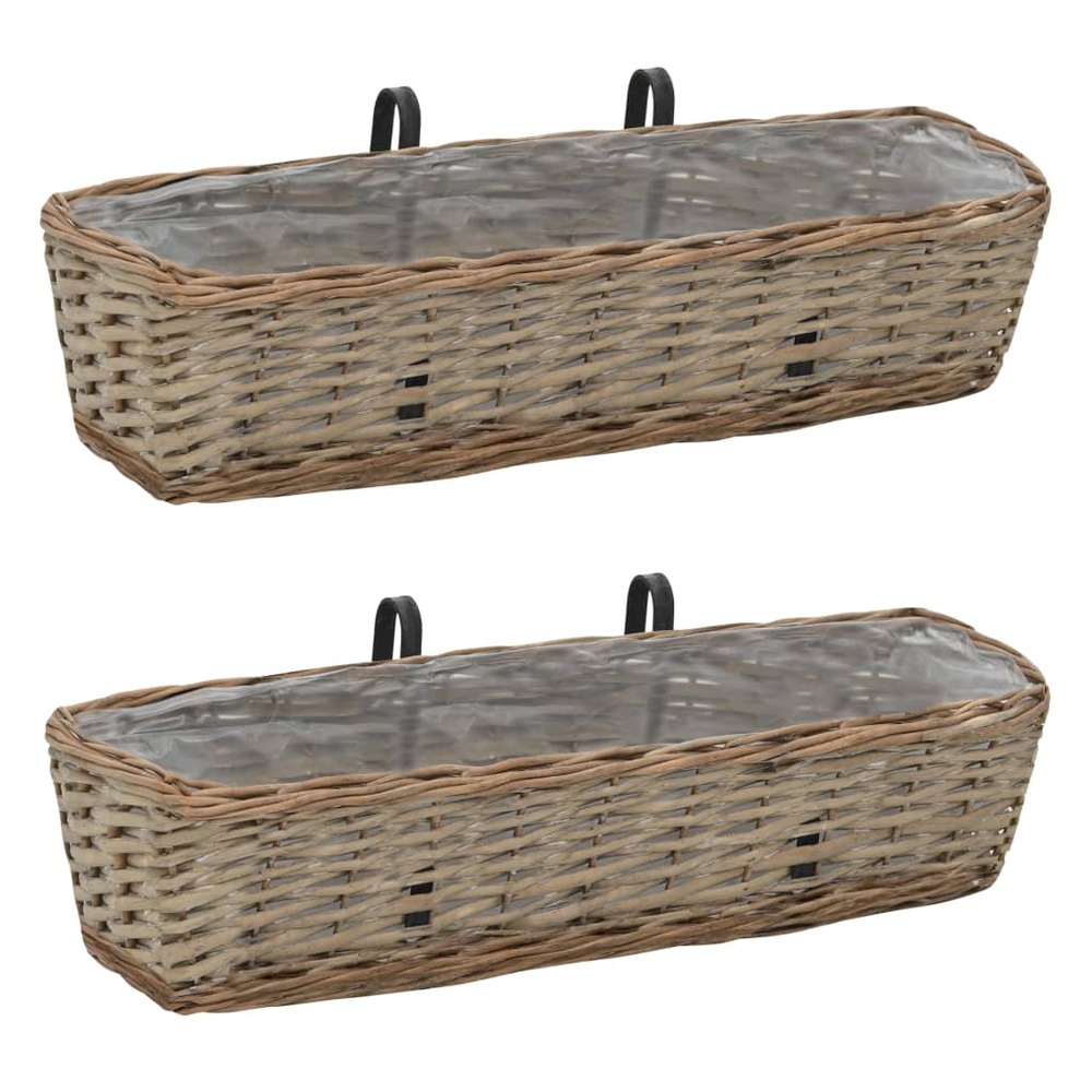 Lot de 2 jardinière de balcon osier avec doublure en pe jardin plantes fleurs 60 cm