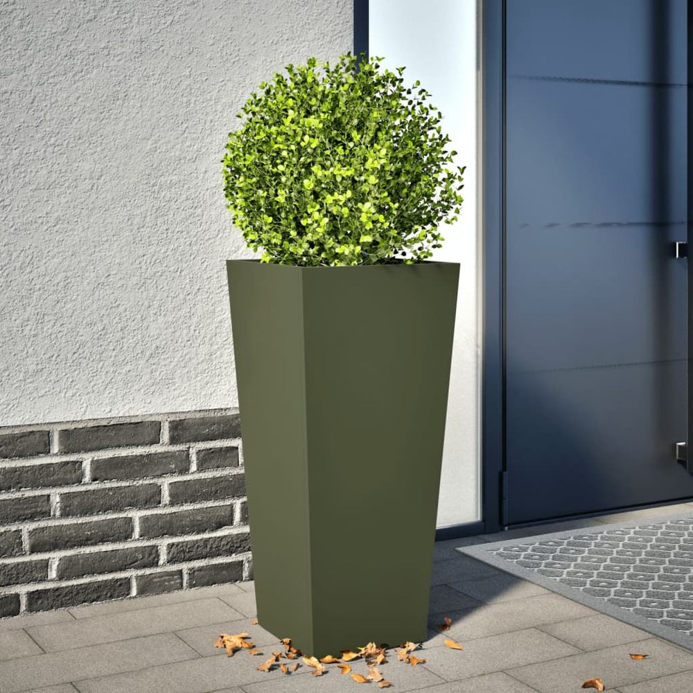 Jardinière haute carrée en acier pour jardin terrasse balcon vert olive 75 cm