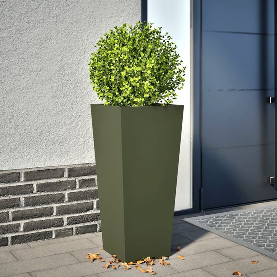 Jardinière haute carrée en acier pour jardin terrasse balcon vert olive 75 cm