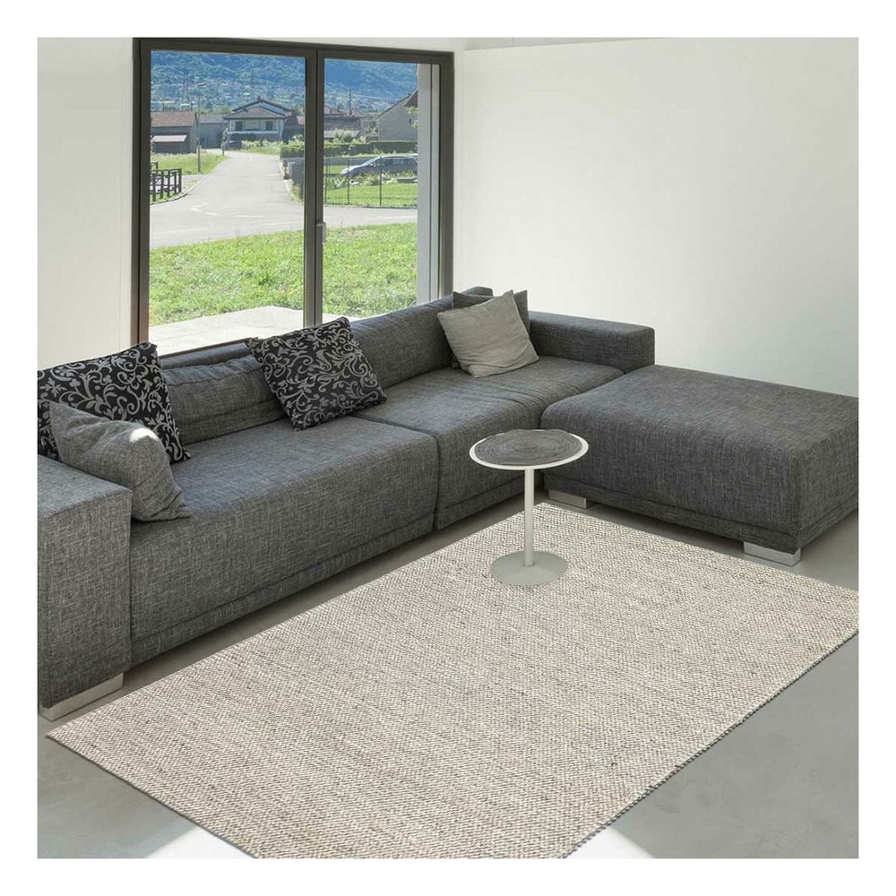 Tapis kilim 140x200 rectangle fait main en laine gris motif uni look 603