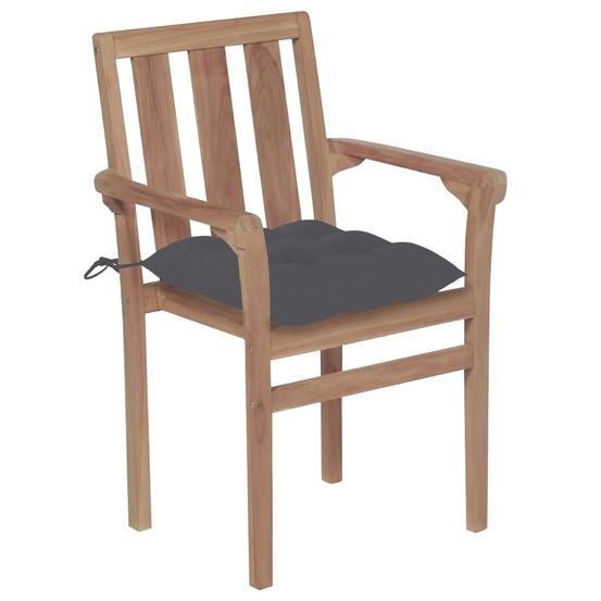 Chaises de jardin lot de 2 et coussins anthracite bois de teck