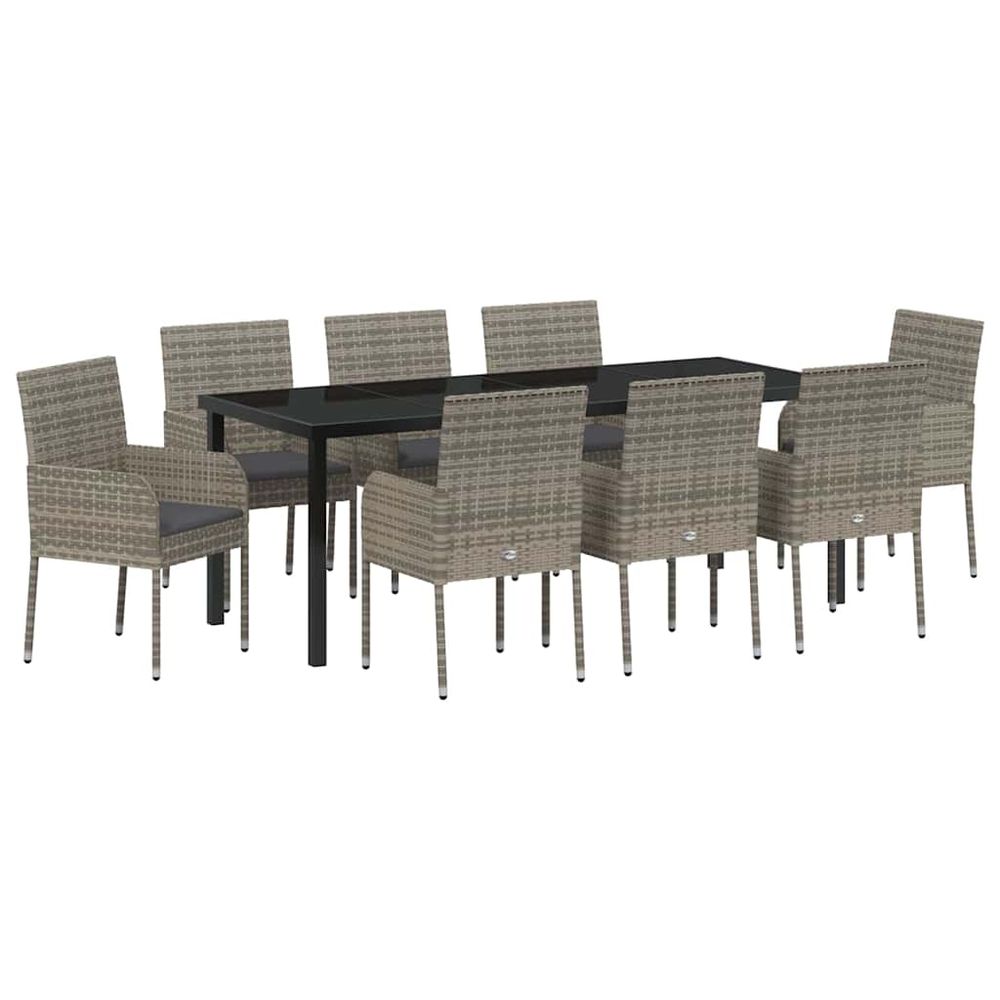 Ensemble de salle à manger pour jardin 9 pc gris polyrotin
