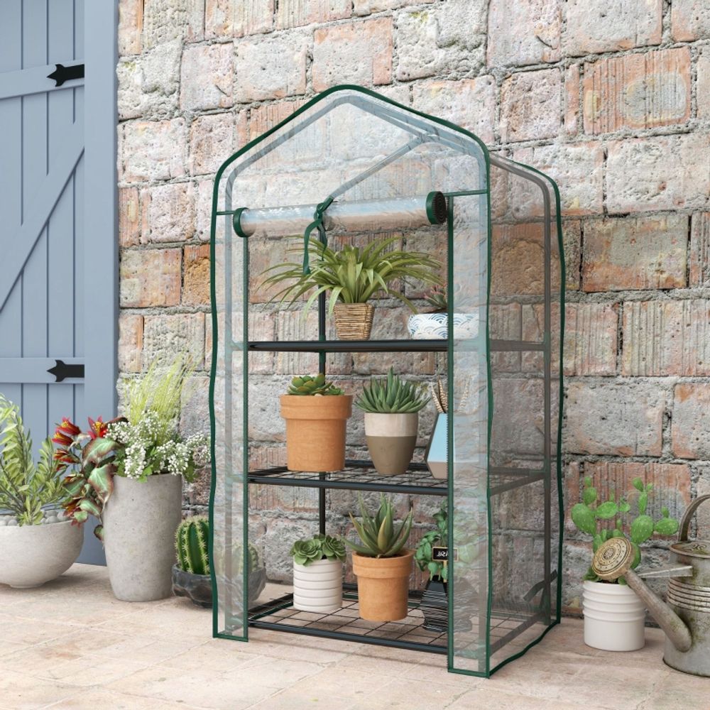 Mini serre de jardin 3 niveaux métal thermolaqué 59 x 39 x 127 cm balcon protection plantes - comfortxl outdoor living