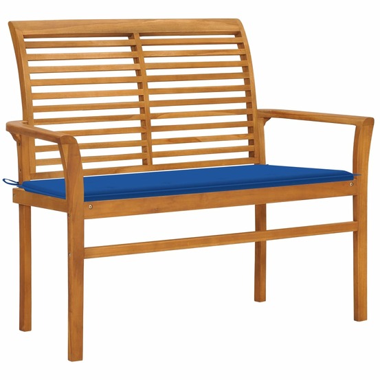 Banc de jardin meuble de patio d'extérieur terrasse et coussin bleu royal 112 x 55 x 94 cm bois de teck massif