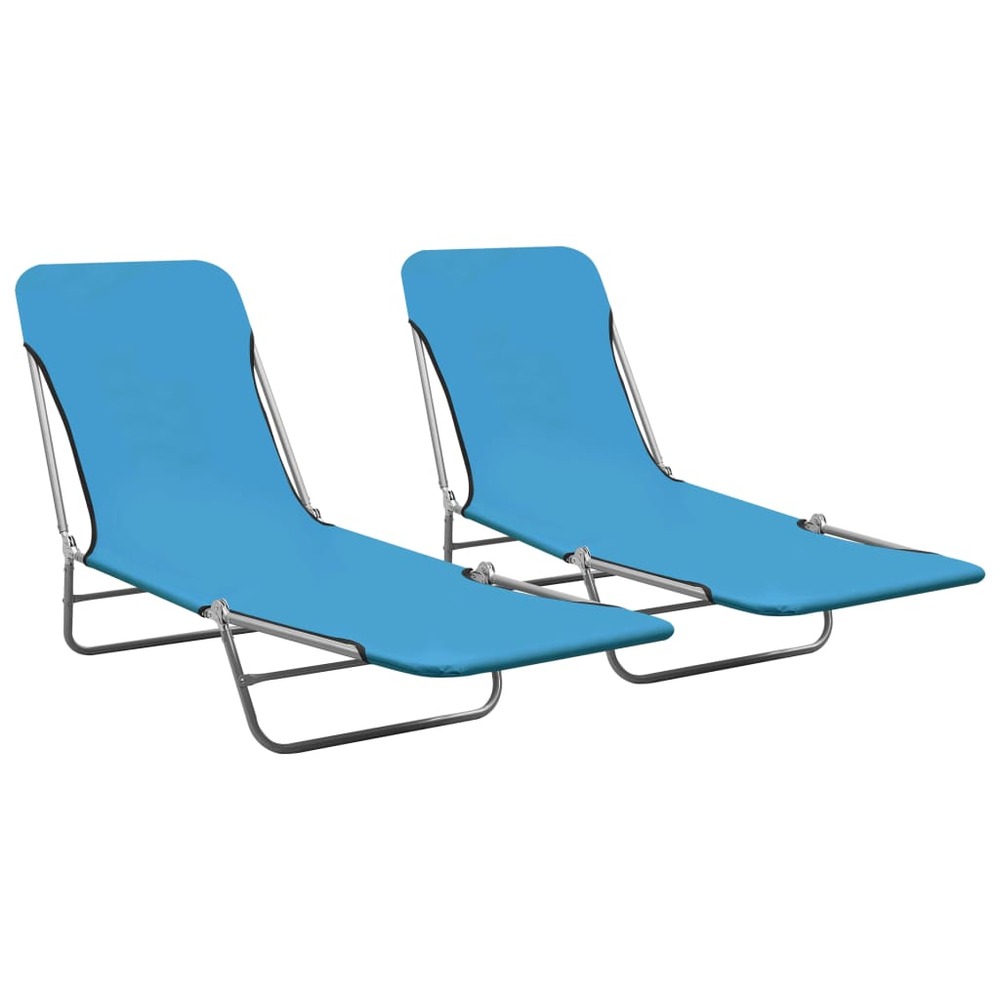 Chaises longues pliables 2 pièces acier et tissu bleu