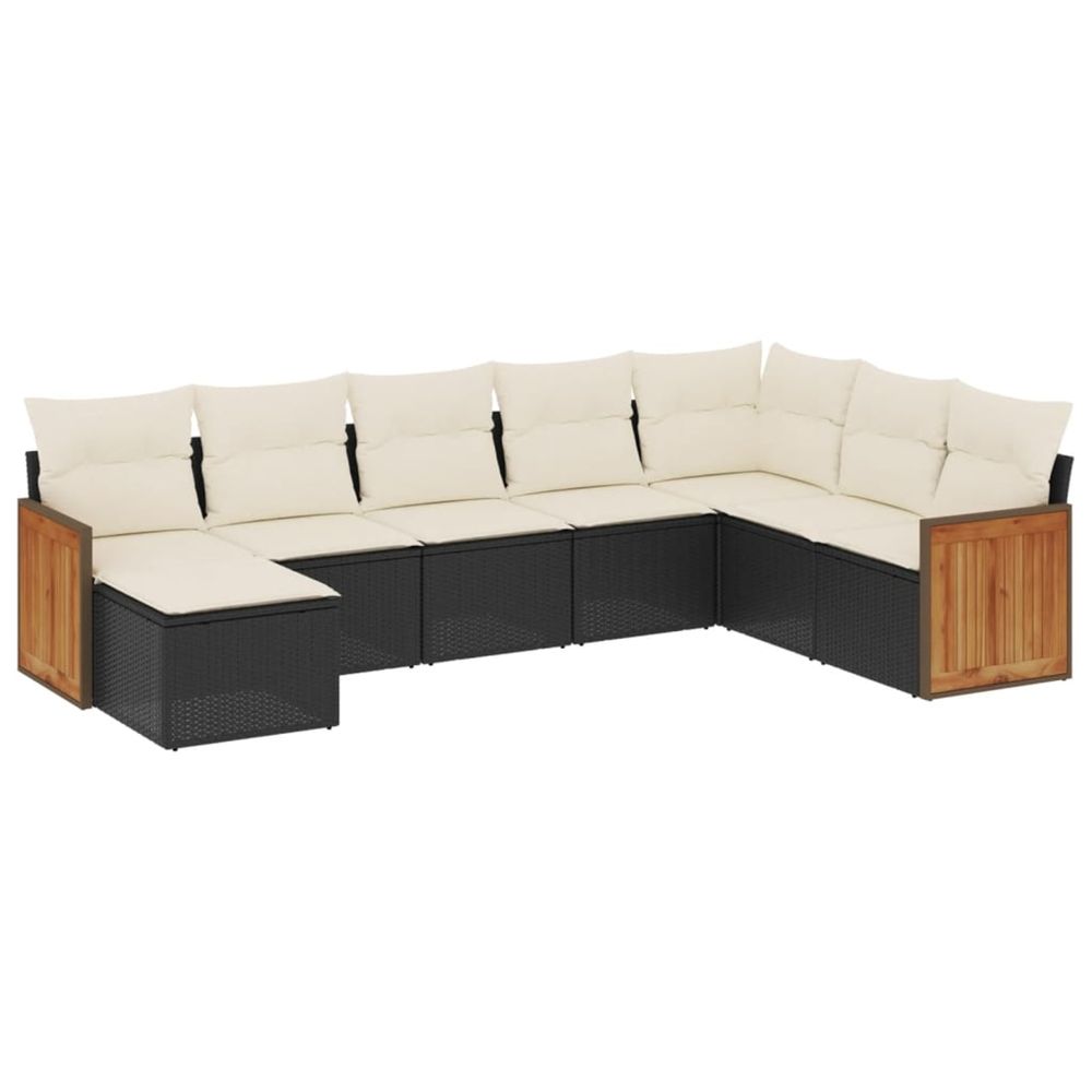 Salon de jardin 8 pcs avec coussins noir résine tressée