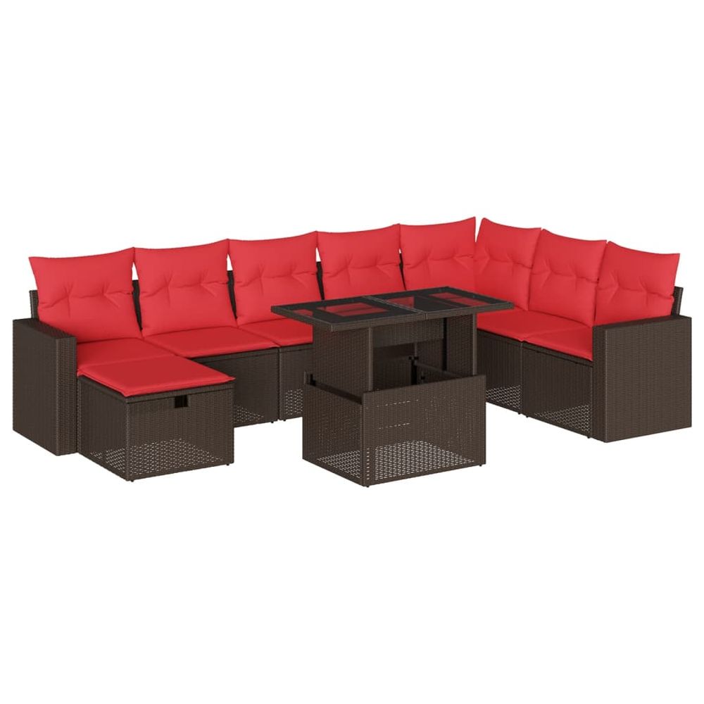 Ensemble de canapé de jardin 9 pcs avec coussins marron
