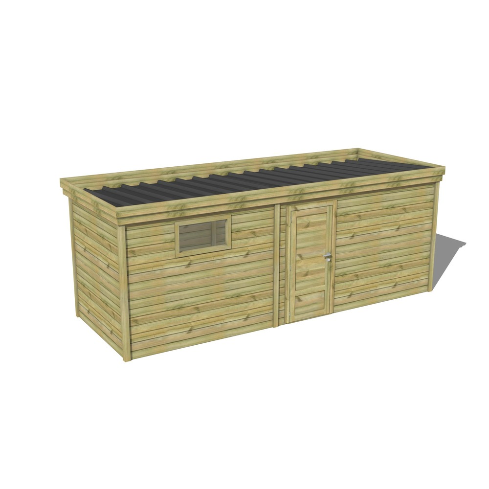 Abri de jardin bois pin traité autoclave 27mm - 6,49x2,14m / 14m2 - bac acier - abri français