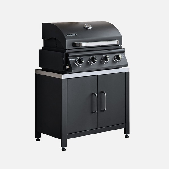 Barbecue à gaz avec 4 brûleurs à poser avec récupérateur de graisse + meuble de cuisine extérieure en acier l80cm