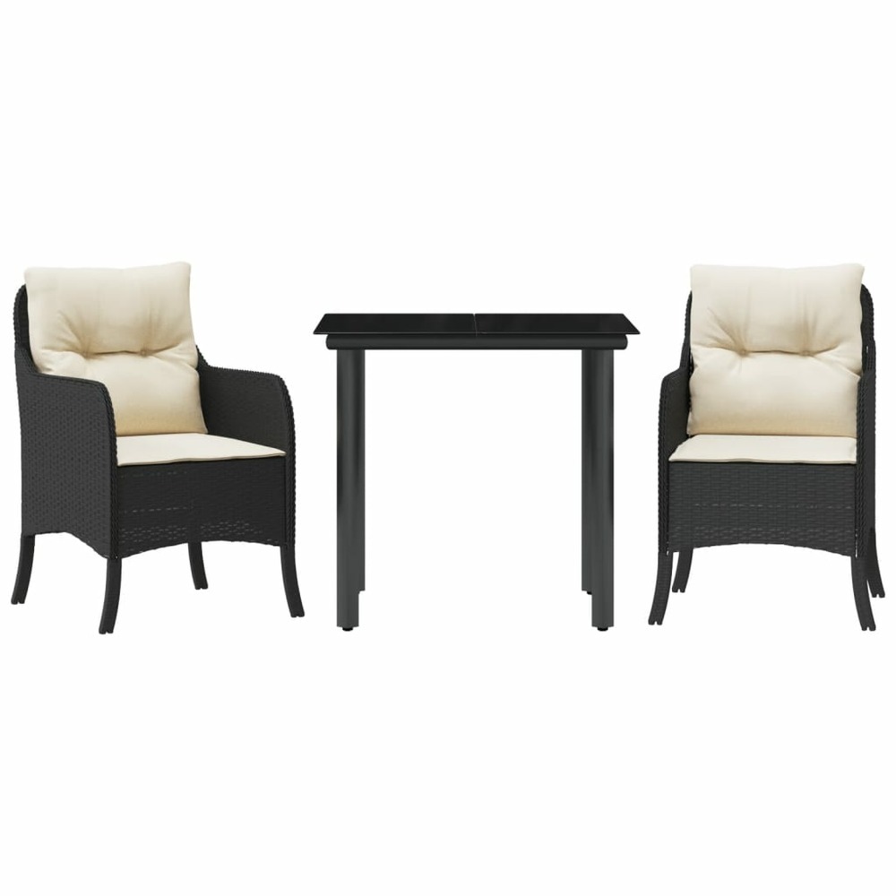 Ensemble à manger de jardin avec coussins 3 pcs noir