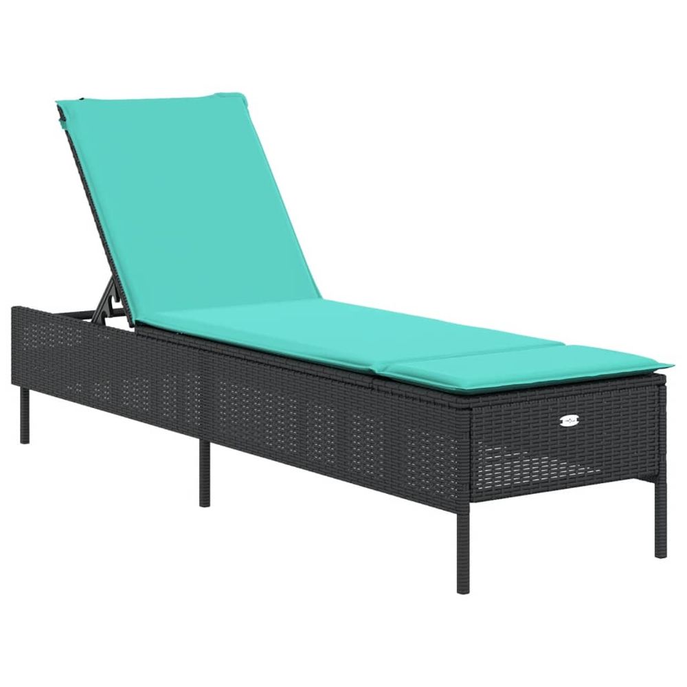 Chaise longue avec coussin en rotin synthétique noir bain de soleil