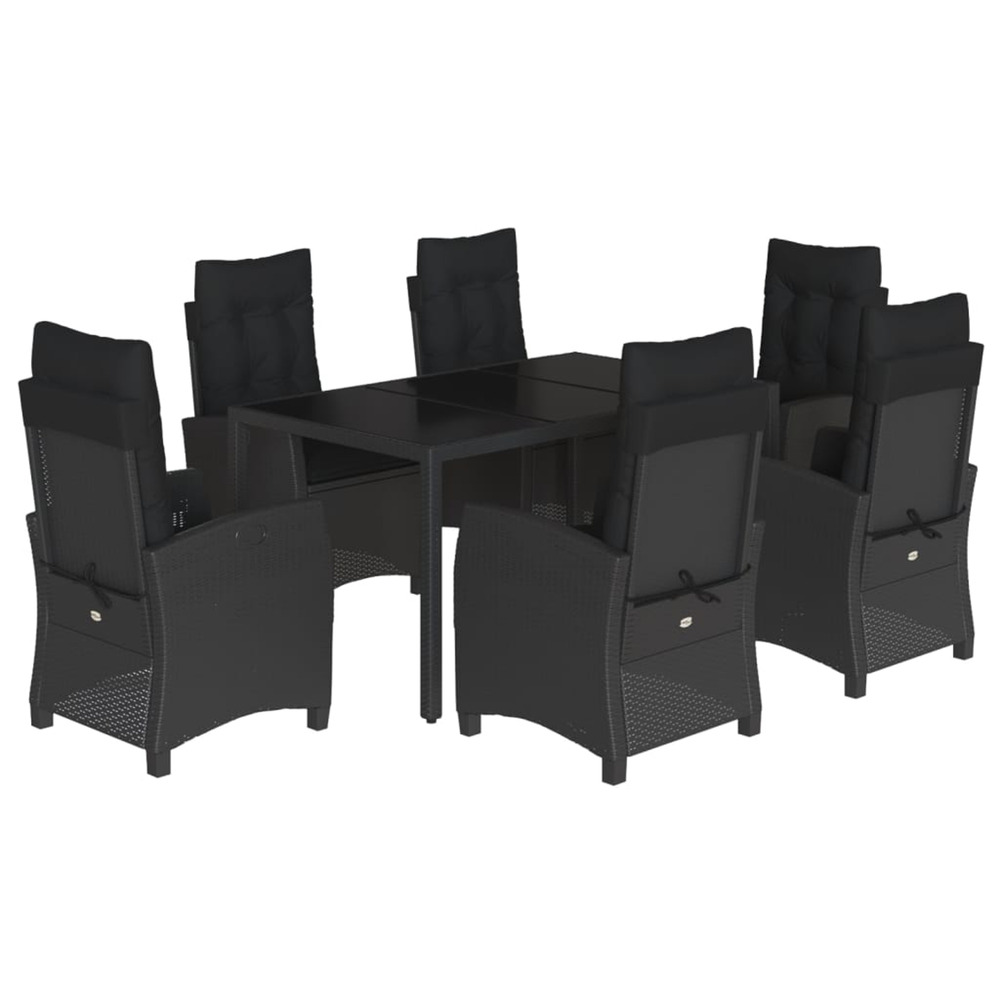 Ensemble à manger de jardin coussins 7pcs noir résine tressée