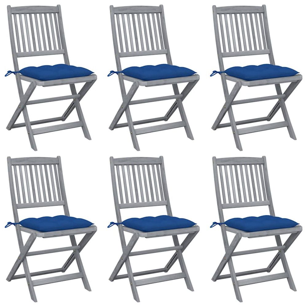 Chaises pliantes 6 pièces avec coussins en bois d'acacia massif
