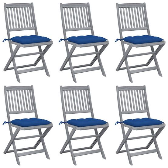 Chaises pliantes 6 pièces avec coussins en bois d'acacia massif