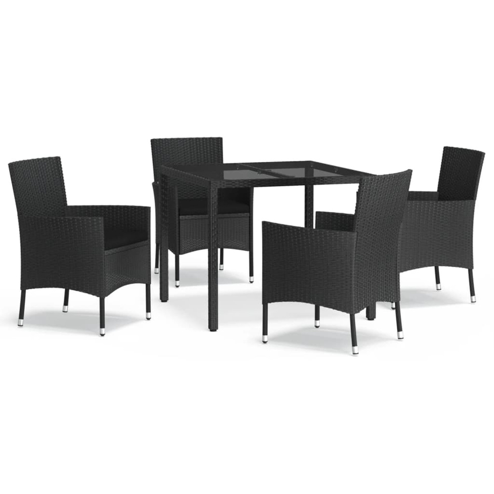 Ensemble à manger de jardin coussins 5pcs noir résine tressée