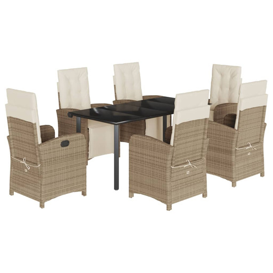 Ensemble à manger de jardin et coussins 7 pcs beige poly rotin
