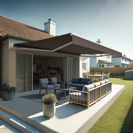 Store banne monobloc alaska (manuelle - taupe - blanc - 5,98 x 3,00m)