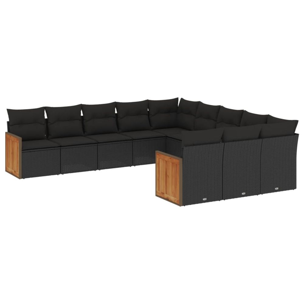 Salon de jardin 11 pcs avec coussins noir résine tressée