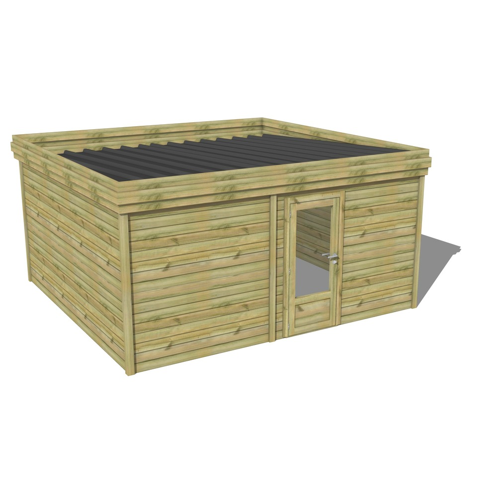 Abri de jardin bois pin traité autoclave 27mm - 4,69x4,34m / 20m2 - bac acier - abri français