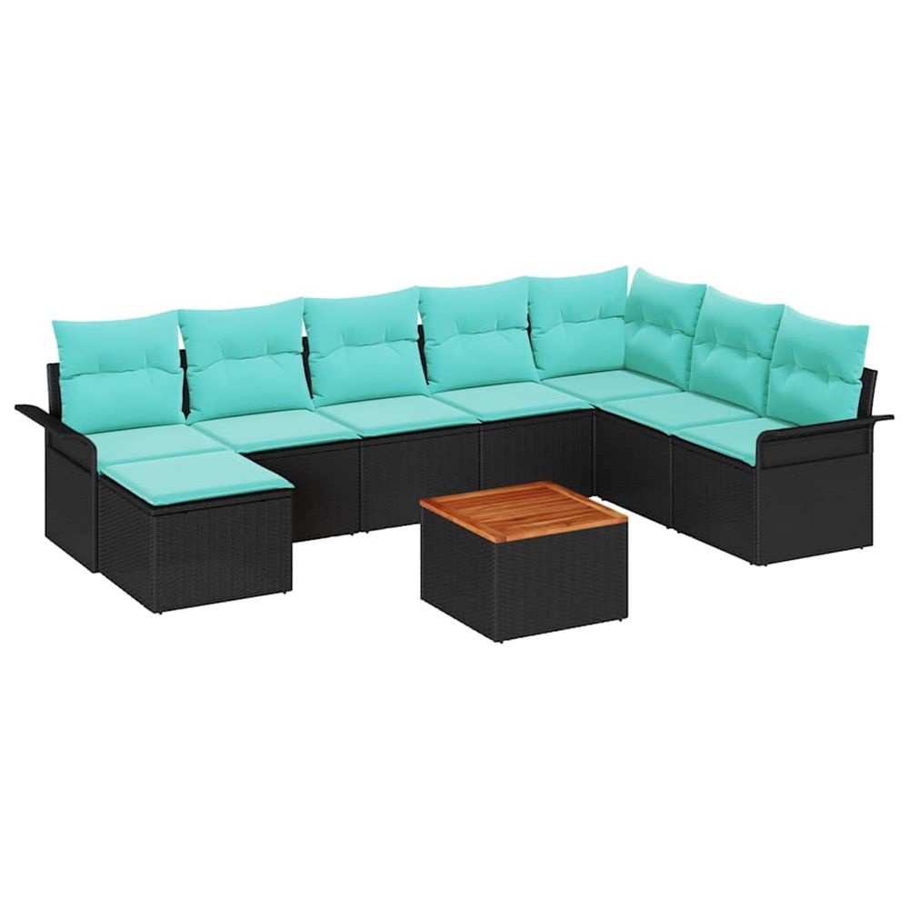 Ensemble de canapé de jardin 9 pc noir et turquoise polyrotin