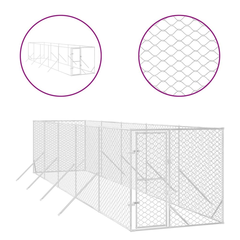 Chenil d'extérieur pour chiens argenté 2x10x2 m acier galvanisé