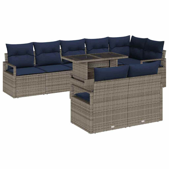 Ensemble de canapé de jardin 9 pcs gris et bleu marine