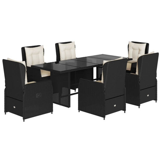 Ensemble à manger de jardin coussins 7pcs noir résine tressée