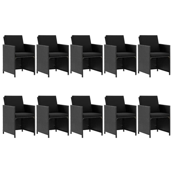 Ensemble à manger d'extérieur 11 pcs coussins poly rotin noir