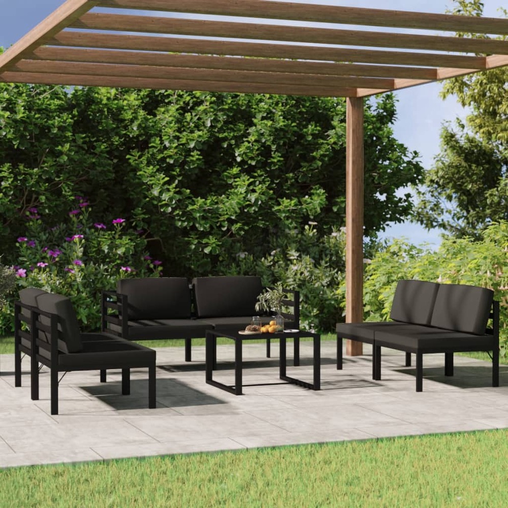 Salon de jardin 7 pcs avec coussins aluminium anthracite
