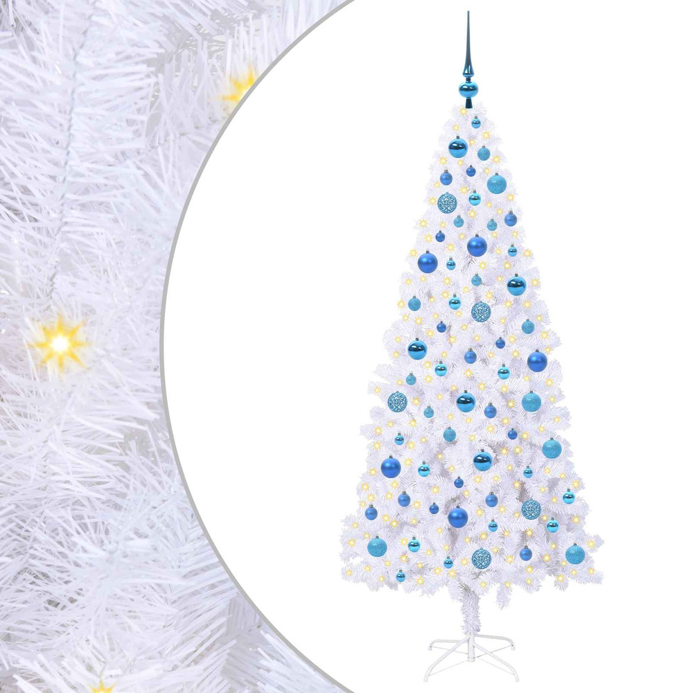 Sapin de noël artificiel avec 300 led blanc 180 cm pvc et acier