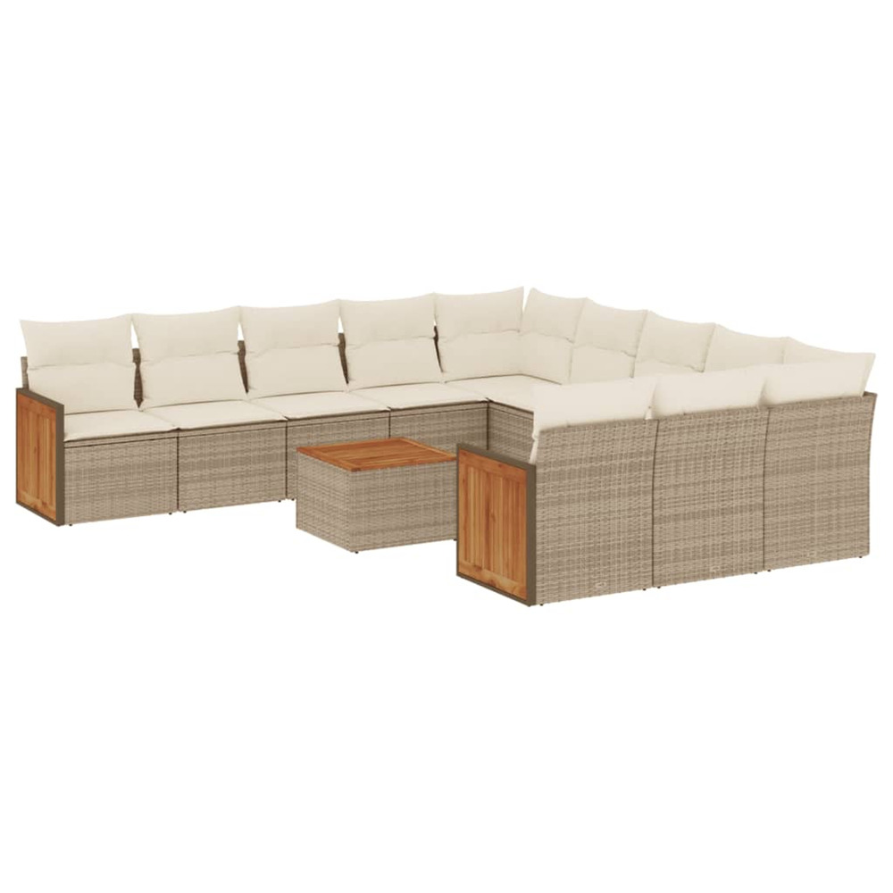 Salon de jardin avec coussins 12 pcs beige résine tressée