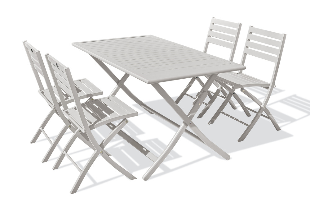 Ensemble repas marius 140 cm 4 places en aluminium gris