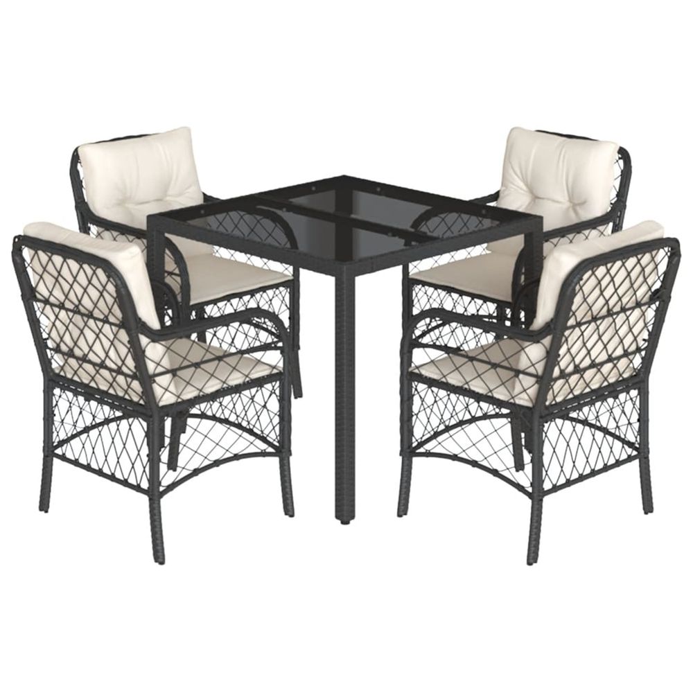 Ensemble à manger de jardin coussins 5pcs noir résine tressée