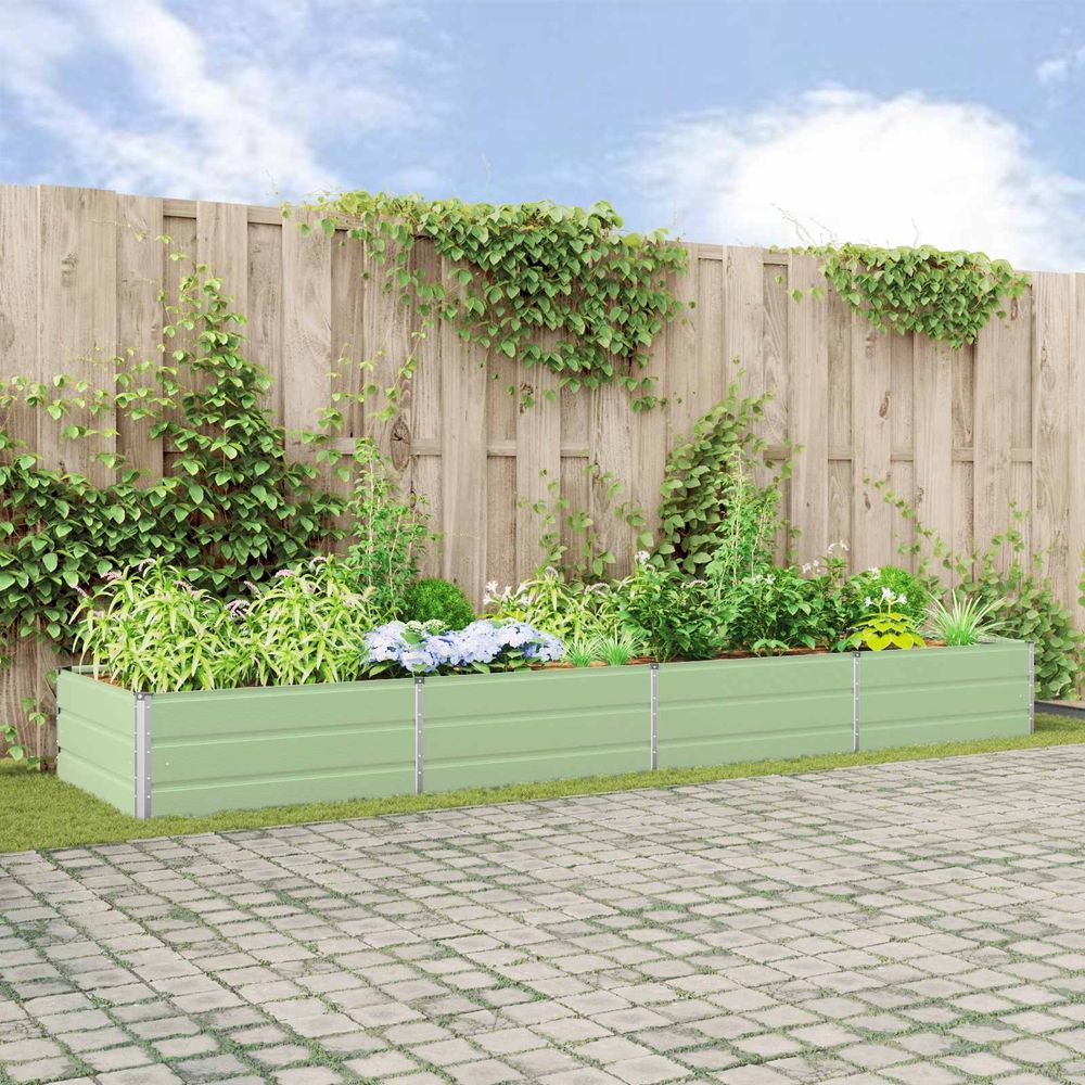 Bac à plantation xxl acier galvanisé 385x100x45 cm pour paysagiste vert pastel