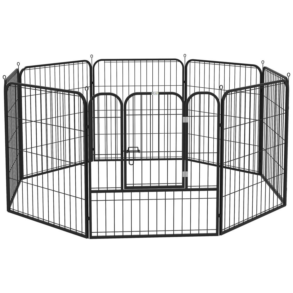 Parc enclos luxe métal époxy chien extérieur intérieur modulable 8 panneaux 80x80 noir