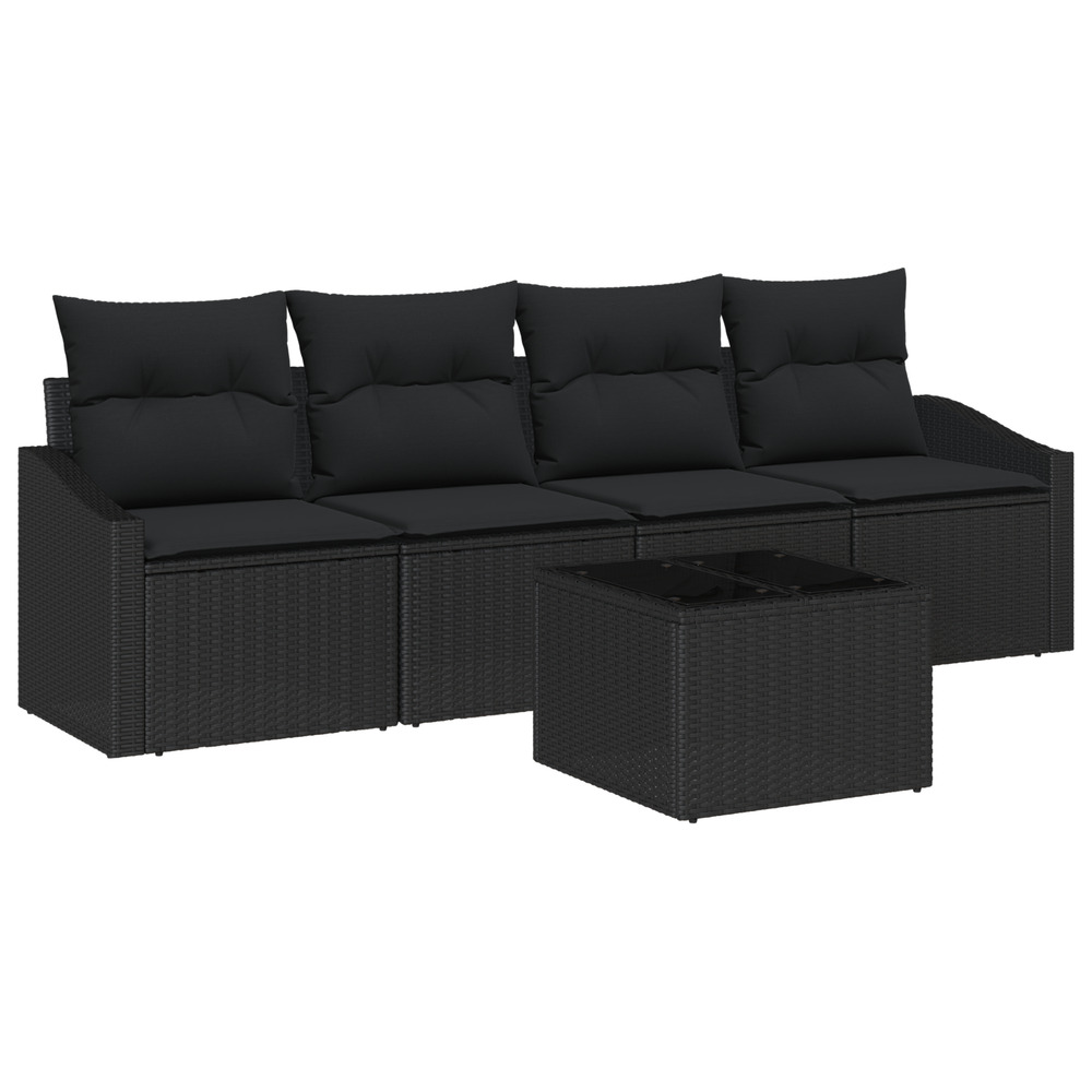 Ensemble de canapés de jardin 5 pièces avec coussins noir poly rattan
