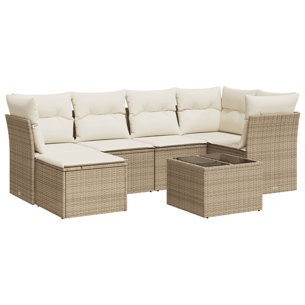 Salon de jardin avec coussins 7 pcs beige résine tressée