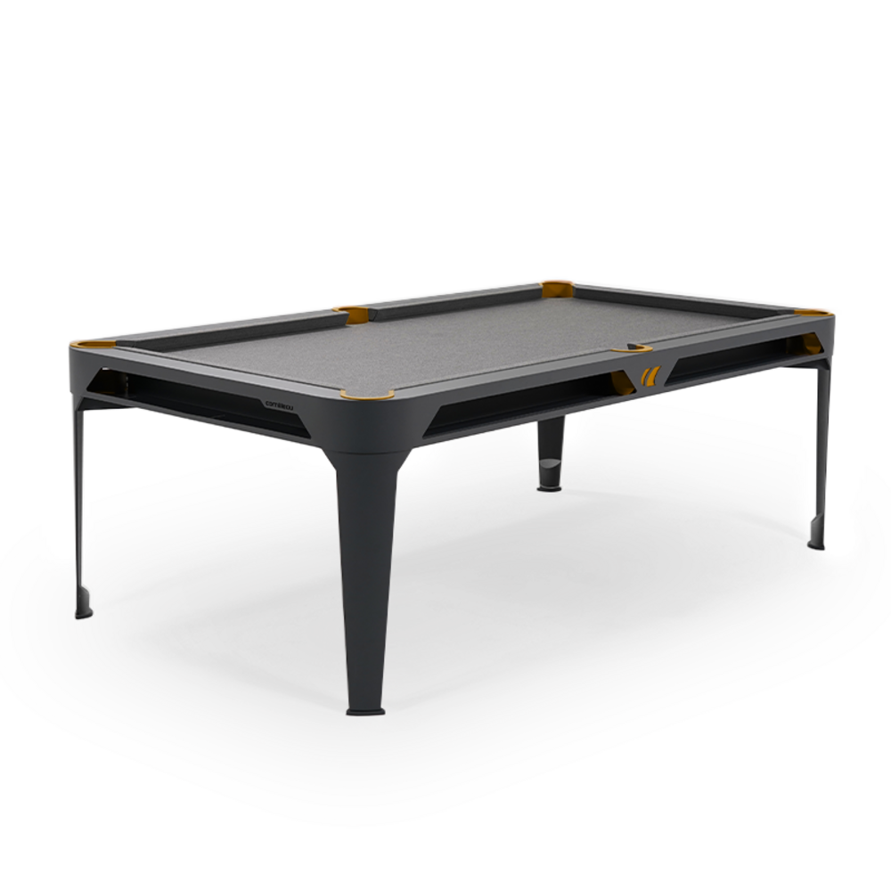 Billard d'extérieur convertible hyphen outdoor noir / tapis gris clair / réceptacles : moutarde
